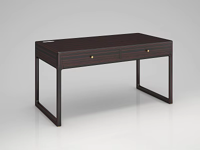 Modern Minimalist Dark Wooden Dressing Table With Two Drawers And Golden Handles 3d model