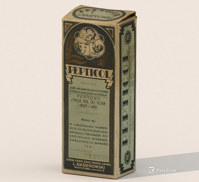 Vintage PEPTICOL Box With Retro Design And Medical Product Label 3d model 