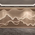 Luxury Club Interior Featuring Wave Pattern Wooden Strip Wall Ambient Lighting And Marble Floor