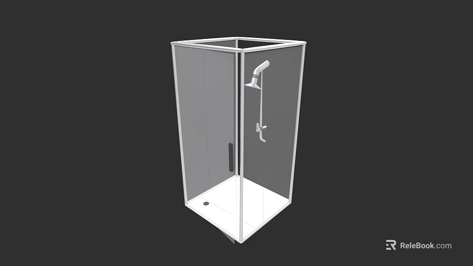 Contemporary Transparent Glass Shower Stall With Modern Shower Head And Drain 3d model 