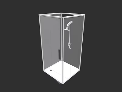 Contemporary Transparent Glass Shower Stall With Modern Shower Head And Drain 3d model