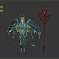 Mythical Winged Horned Character In Red White Outfit With Creature Features And Ornate Staff