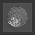 Cartoon Scene Of Transparent Triangular Mesh Hemisphere With Shiny Reflective Surface On White Background