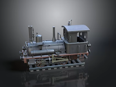 Vintage Steam Locomotive Model With Metal Components On Railway Track Base 3d model