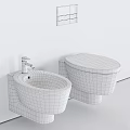 Modern Bathroom Interior Featuring Wall Mounted White Toilet And Bidet On Gray Wall
