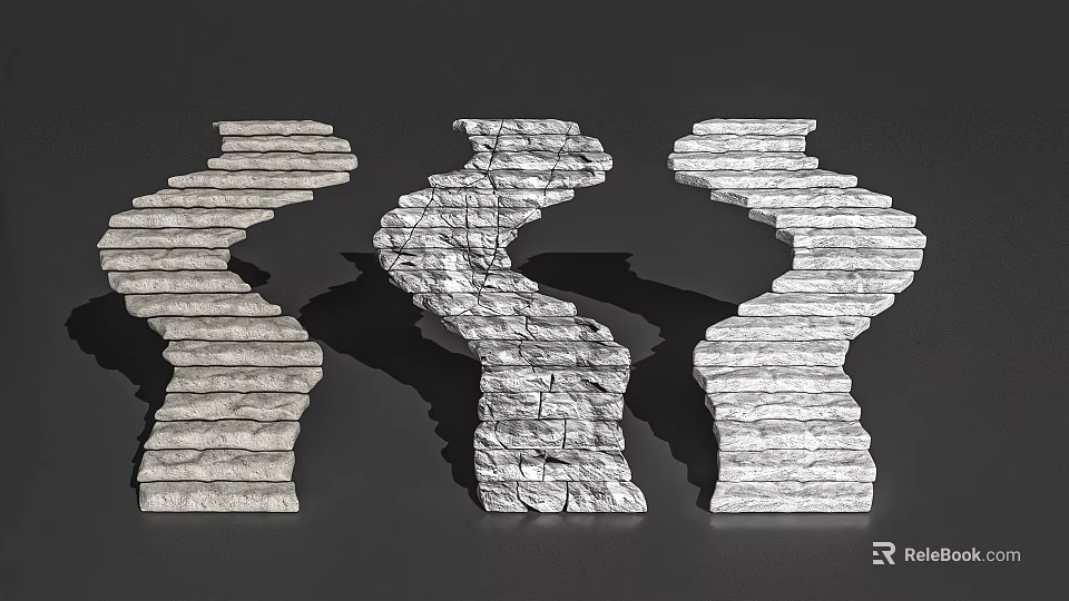 Winding Stone Slab Road Facilities With Different Pathway Patterns And Designs 3d model 