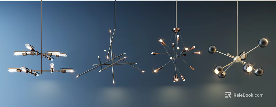 Elegant Modern Chandelier Design With Geometric Metal Arms And Bright Illuminated Lights 3d model 