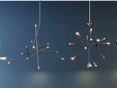 Elegant Modern Chandelier Design With Geometric Metal Arms And Bright Illuminated Lights 3d model