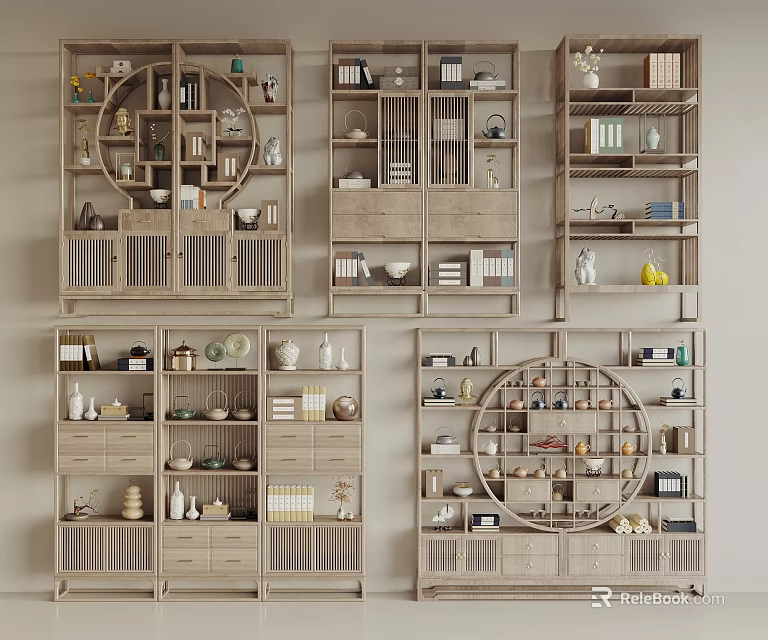 Traditional Chinese Bogu Shelves Displaying Decorative Items And Storage Compartments 3d model 