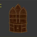 Brown Wooden Arched Top Bookshelf With Multiple Shelves And Cabinet Doors