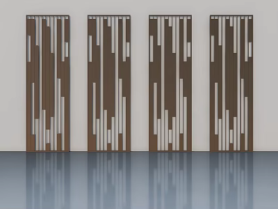 Modern Wooden Flush Doors With Vertical White Stripes In Light Wall Setting 3d model