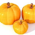 Three Fresh Ripe Yellow Pumpkins in Different Sizes as Nutritious Crop