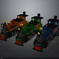 Colorful Vintage Style Toy Trains Red Green Blue Locomotives With Black Chimneys