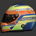 Vibrant Orange Racing Helmet With Blue Green Yellow Stripes 4Uai Logo And Transparent Visor Design