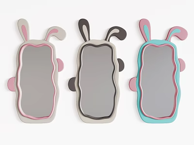 Adorable Rabbit Ear Design Decorative Mirrors In Pastel Colors For Kids Room 3d model