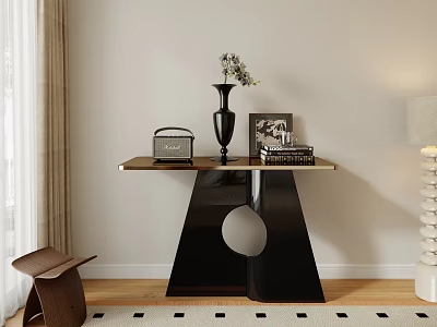 Modern Console Table with Black Geometric Design Vase Photo Frame Radio and Books 3d model