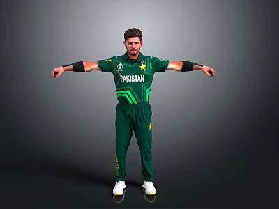 A Man in Green Pakistan Cricket Uniform with Arms Outstretched Standing 3d model