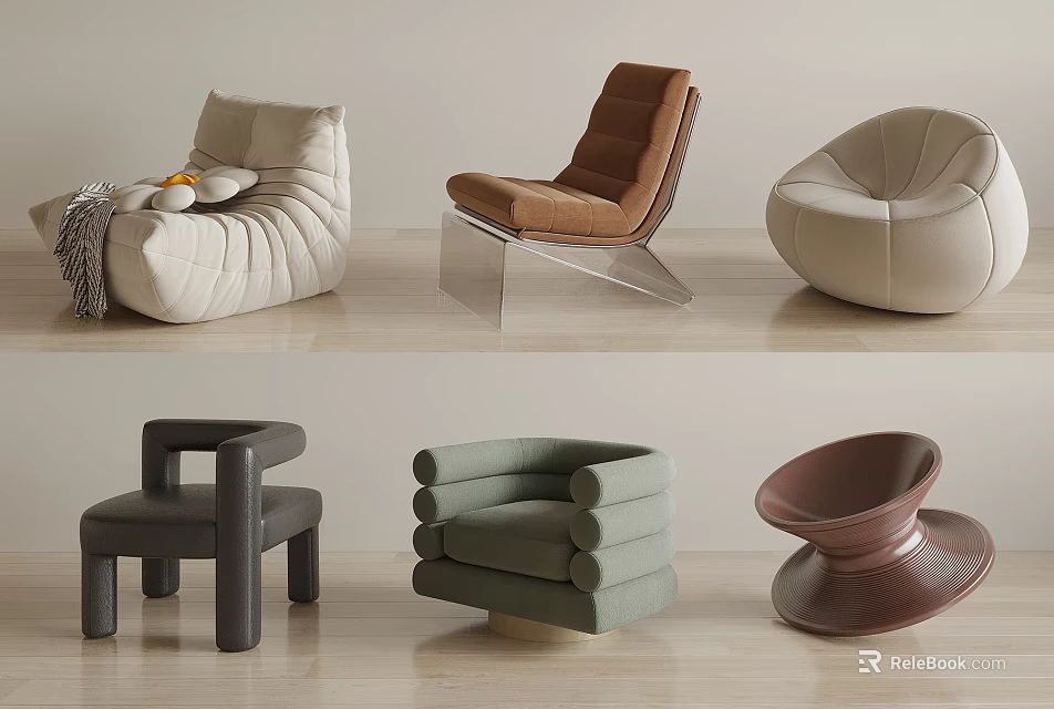 Modern Accent Chairs Collection With Diverse Designs Various Colors And Unique Shapes 3d model 