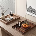 Decorative Ornament Set With Wooden Trays Vase Twigs Candles Books Oranges And Zebra Wall Art