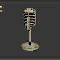 Vintage Microphone With Retro Metal Grille Stand Base And Classic Design For Recording