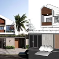 Detached Villa Exterior With White And Brown Wooden Accents Glass Windows Balcony And Palm Trees