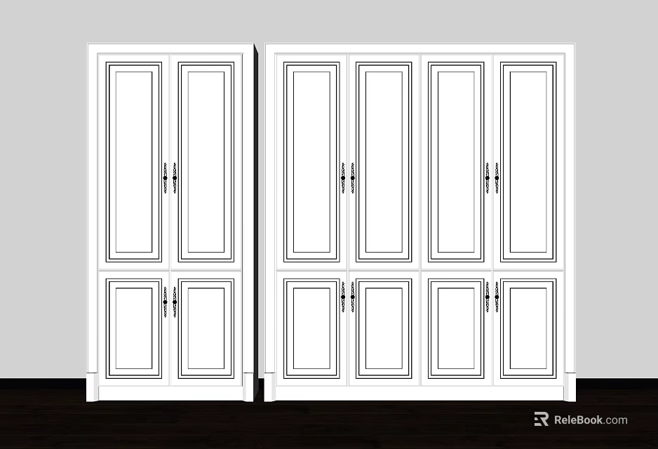 Modern White Wardrobe with Double and Four Door Design and Simple Structure 3d model
