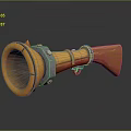 Vintage 3D Rendered Weapon with Wooden Stock and Golden Barrel Metal Parts