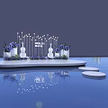 Scenic Photo Check-in Spot With String Lights Purple Flowers Violin Decor Platform And Water Reflection