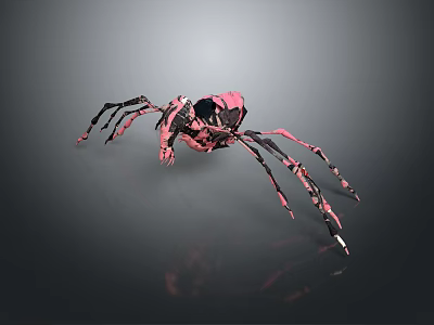 Futuristic Pink And Black Mechanical Spider Game Movie Character With Long Legs 3d model