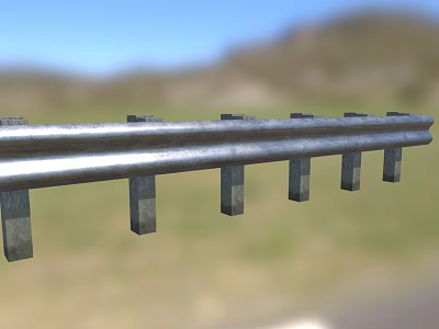 Rural Road Metal Guardrail Structure With Concrete Posts And Natural Background 3d model