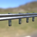 Rural Road Metal Guardrail Structure With Concrete Posts And Natural Background