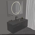 Modern Bathroom Cabinet with Illuminated Circular Mirror Under Mount Sink and Faucet