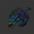 Fierce 3D Game Movie Character With Purple Blue Spikes Sharp Teeth And Yellow Eyes