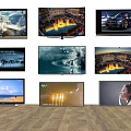 Multiple Televisions On Display Show Various Scenery Car Portrait And Landscape