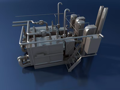 Industrial Processing Equipment With Stainless Steel Tanks Pipes And Staircase 3d model