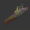 Detailed Battleship Model With Turrets Masts And Weathered Hull Color Design