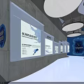 Modern Interior Space With Yellow Walls Blue Wave Decorations And Curved Structures 3d model