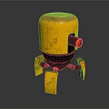 Small Golden Robot 3D Model With Dome Red Light And Yellow Legs 3d model