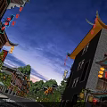 Traditional Chinese Ancient Architecture Night Scene With Red Lanterns And Lit Up Roofs