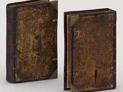 Two Old Antique Books With Worn Leather Covers And Metal Clasps 3d model