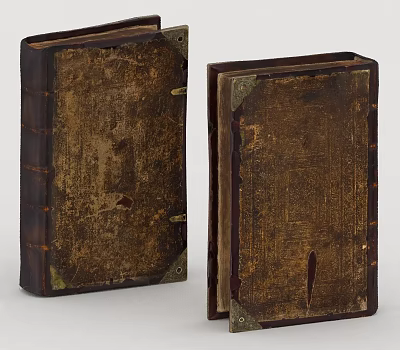 Two Old Antique Books With Worn Leather Covers And Metal Clasps 3d model