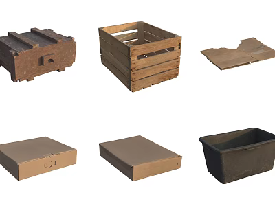 Assorted Storage Crates And Boxes With Wooden Cardboard And Plastic Materials 3d model