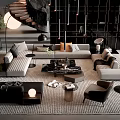 Modern Living Sofa And Coffee Table Set With Area Rug Floor Lamp And Decorative Pillows
