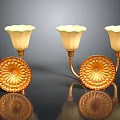 Elegant Golden Candle Holders With White Lampshades And Floral Circular Bases