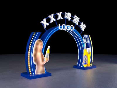 Blue Beer City Archway With LOGO 2024 Female Silhouette And Beer Bottle Decorations 3d model