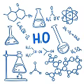 Chemical Themed Wall Decor With Blue Line Art Beakers And Molecular Structures
