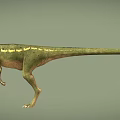 Realistic Green Dinosaur Model With Yellow Stripes Standing Open Mouth