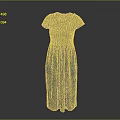 Blue Short Sleeve Round Neck Pleated Waist Long Dress For Women