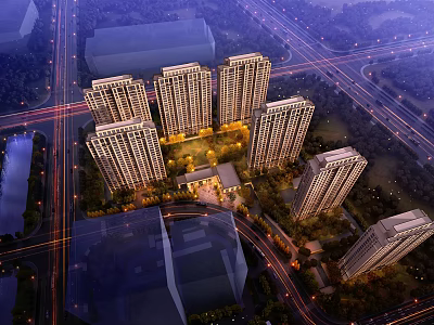 Aerial View Planning of High Rise Residential Complex With Road Network And Green Spaces 3d model