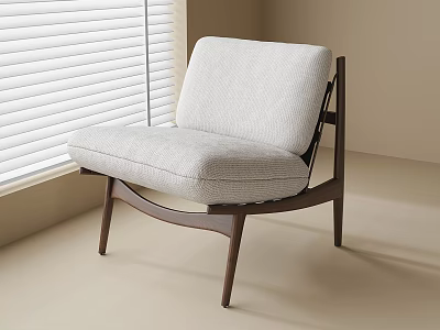 Modern Light Gray Fabric Lounge Chair With Wooden Frame And Curved Backrest 3d model